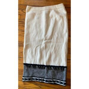 I B Diffusion Wool Sweater Skirt, Medium Cream Black Vintage Metal Beads